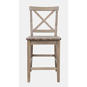 Jofran, Eastern Tides Coastal Wire-Brushed Wood X-Back Counter Barstool (Set of 2) - 1 of 4