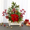 Nearly Natural 18-in Poinsettia, Succulent and Berry Artificial Arrangement in Bench Planter - 4 of 4