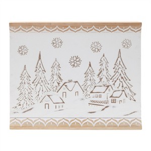 HomeRoots 16" X 19" Natural And White Winter Village Christmas Trees Hanging Wall Decor - 1 of 4