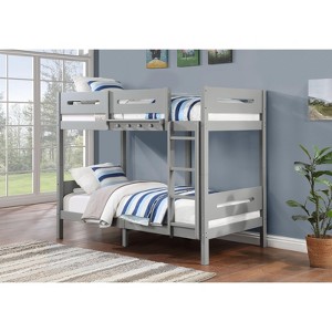 NicBex Twin over Twin Bunk Bed Wooden Bed Frame with Ladder and Full Length Guardrail, Space Saving, No Box Spring Required, Gray - 1 of 4