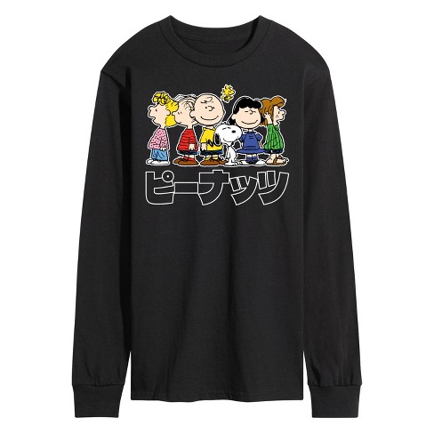 Men's Peanuts Peanuts Group Kanji Long Sleeve Graphic T-shirt - Black ...