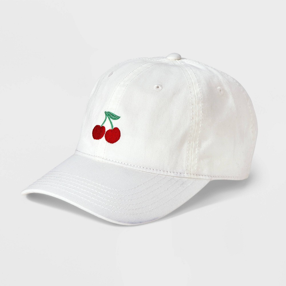 Embroidered Cherry Dad Hat - Mighty Fine White