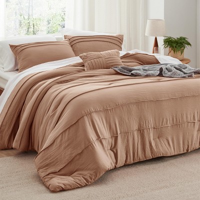Bedsure | 3/4 Pcs Pinch Pleat Bed Solid Comforter &  Pillowcases Bedding Set