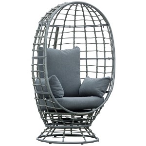 Outsunny Outdoor Wicker Egg Chair with Cushion, Lounge Chair Rattan 360 Degree Round Basket Chair for Backyard Garden Lawn Indoor Living Room - 1 of 4