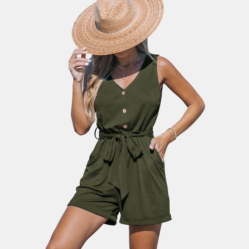 Women's Belted V-neck Button Front Romper - Cupshe, 1 of 6