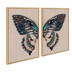 Kate & Laurel All Things Decor 23"x33" 2pc Sylvie Butterfly Diptych Linen Framed Canvas Art by The Creative Bunch Set Natural - 1 of 4