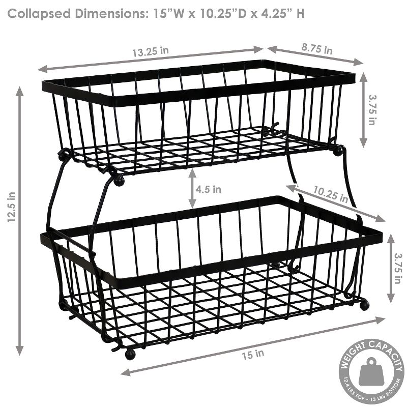 Sunnydaze Indoor Metal Wire 2-Tier Collapsible Tabletop Storage Basket - Black, 4 of 9