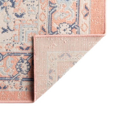 Powder Pink Medallion Synthetic Easy-Care Round Rug