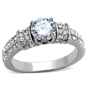 Slickblue Engagement Ring for Women – Round CZ with Symmetrical Pave Band Design, Polished Stainless Steel, Sizes 5-10 - 1 of 4