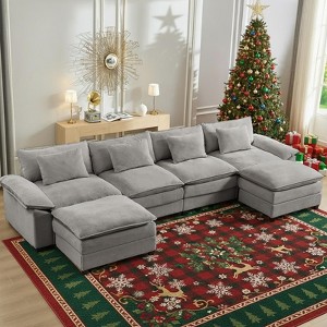 Mjkone 156'' Oversized Modular Sectional Sofa, U-Shaped Couch with 2 Ottomans, 6-Seat Chenille Upholstered Deep Seat Sofa - 1 of 4