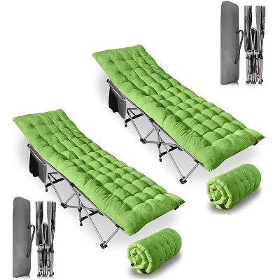 Zone tech Outdoor Camping Travel Cot and Cot Pad - High Quality Foldable and Portable Adult & Kids Travel Cot w/Large Pocket and Cushion Green