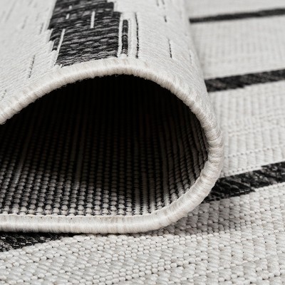 Ivory and Black Striped Synthetic Indoor/Outdoor Rug