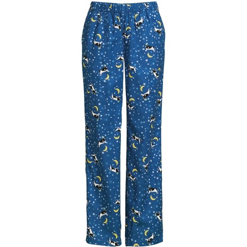 Lands' End Women's Tall Print Flannel Pajama Pants - Large Tall - Evening  Blue Starry Night Cow