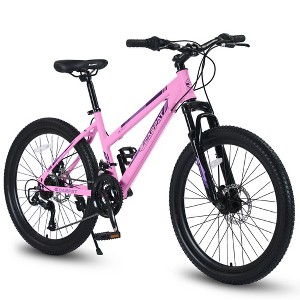 RISOKEYS 26 Inch Women Girls Mountain Bike,21 Speeds with Dual Disc Brakes, Sturdy Steel Frame and Suspension Fork,for Adult and Teens,Pink - 1 of 4