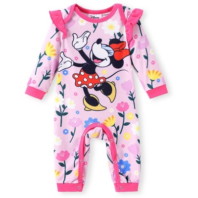 Disney Mickey and Friends Minnie Mouse Baby Girl Ruffled Sleeves Character Print Jumpsuit/Romper