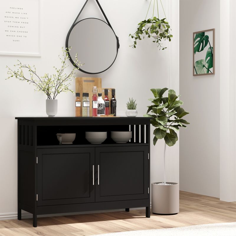 HOMCOM Kitchen Sideboard, Buffet Cabinet, Wooden Storage Console Table with 2-Level Cabinet and Open Shelf, Black, 4 of 8