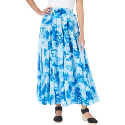 Woman Within Plus Size Pull-On Elastic Waist Crinkle Printed Skirt