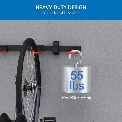 Heavy-Duty Black Steel Wall Mount Bike Rack for 6 Bikes