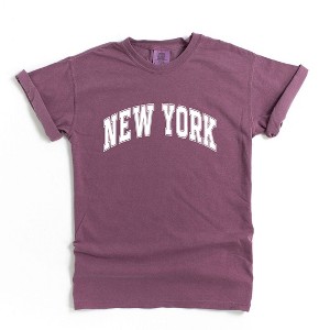 Simply Sage Market Women's Varsity New York Short Sleeve Garment Dyed Tee - 1 of 2