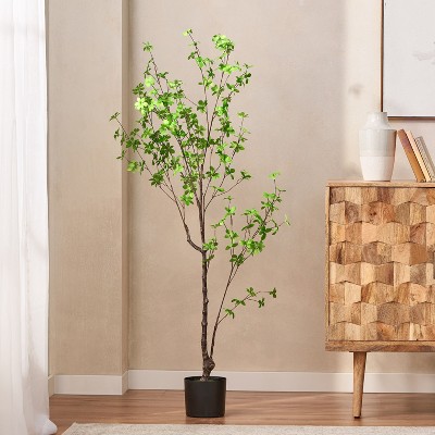 NicBex Artificial Tree Faux Plants 5FT Artificial Disc Leaf Tree Indoor with Wood Trunk, Room Decor for Home, Porch