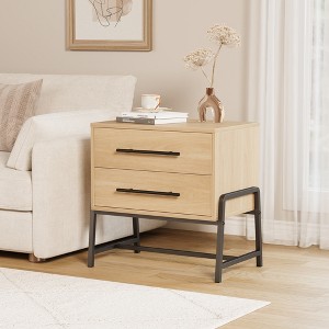 Nightstand with Drawers, Wood Bedside Table, Side Table with Metal Legs, Modern Night Stand, Bed Side Tables for Bedroom Living Room - 1 of 4