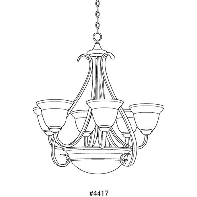 Torino Brushed Nickel 6-Light Two-Tier Chandelier with Etched Glass Shades