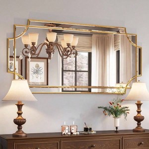 Gold Traditional Mirror Wall Art Decorative Beveled Full Length Mirror Home Decor Bathroom Living Room Bedroom Kitchen - 1 of 4