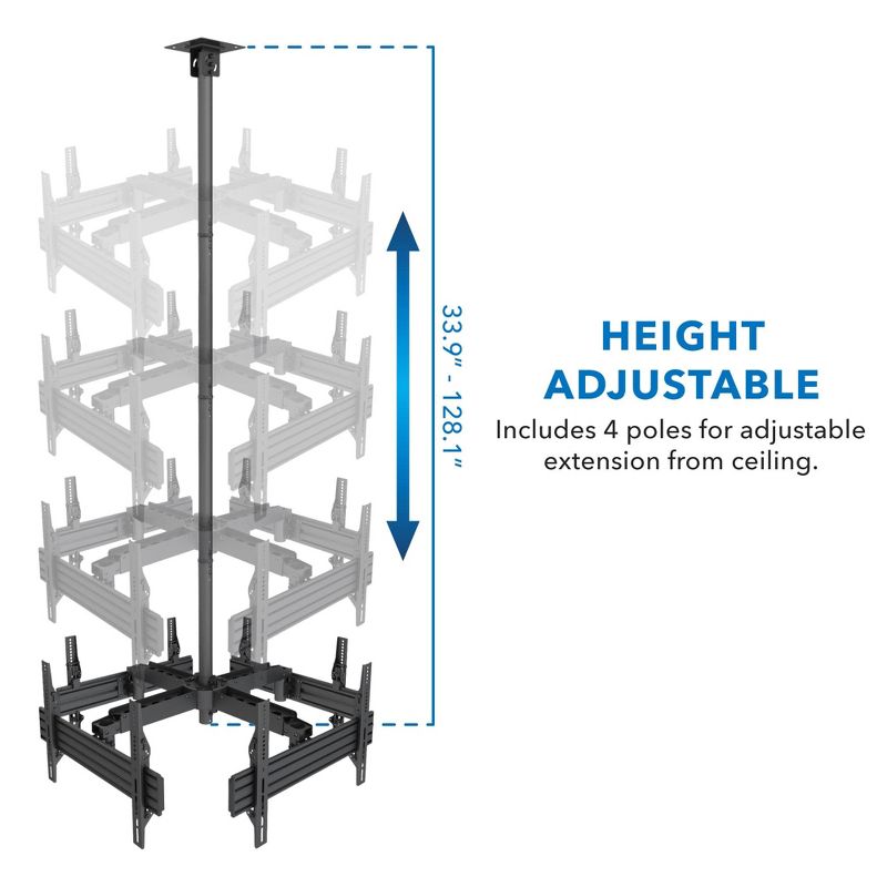 Mount-It! Height Adjustable Ceiling Digital Signage Mount for 4 Flat Panel Displays | Fits Up to up to 75" Screens & VESA 600x400 | 264 Lbs. Capacity, 3 of 9