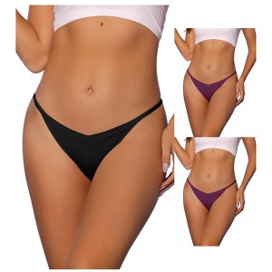 Allegra K Women's V-waisted Ruched Invisibles Breathable No Trace Thongs 3 Packs - 1 of 4