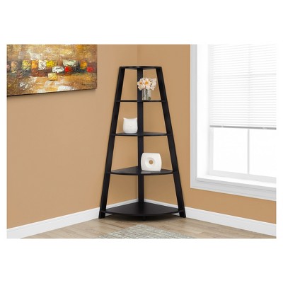 Cappuccino Dark Wood Corner Etagere Bookcase, 60"H