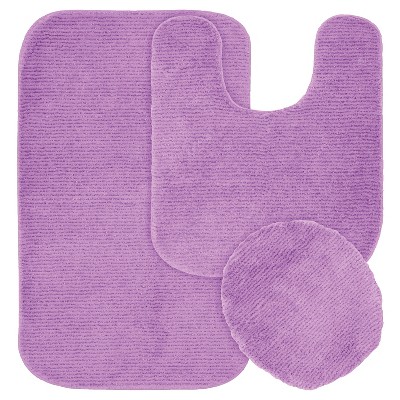 3pc Glamor Nylon Washable Bath Rug Set Purple - Garland