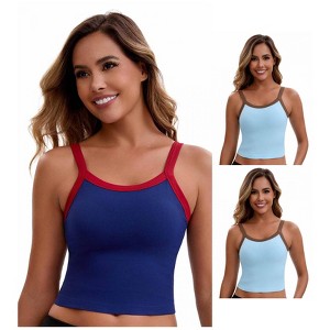 INSPIRE CHIC Women's 3 Packs Spaghetti Strap Camisole Sleeveless Contrast Color Cropped Tank Top - 1 of 4