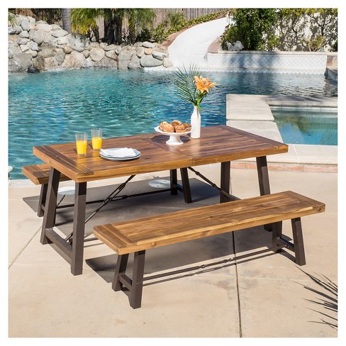 Catriona 3pc Acacia Wood Picnic Table, Wooden Picnic Table Outdoor