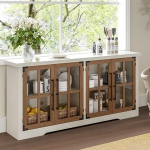 AMERLIFE Farmhouse 63" Buffet Sideboard Cabinet with Glass Door - 1 of 4