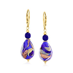 Ross-Simons Italian Blue and Goldtone Murano Glass Drop Earrings in 18kt Gold Over Sterling - 1 of 4