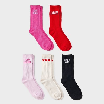 Women's Valentine's Day Ribbed 5pk Crew Socks -  4-10