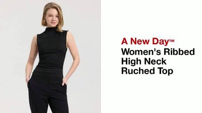 Women's Ribbed High Neck Ruched Top - A New Day™ : Target