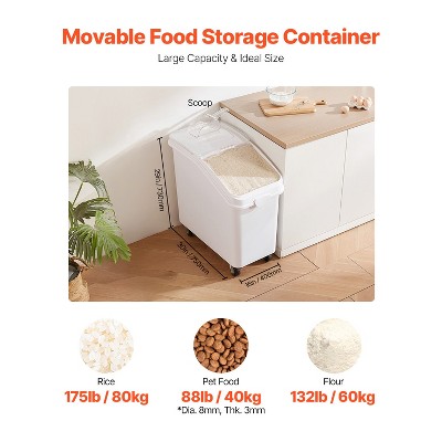 VEVOR Rice Storage Container, 27Gallon/100L Capacity Large Dog Food Dispenser Bin, Kitchen Ingredient Grain Cereal Flour Bin, 1 Pack, White — фото 8