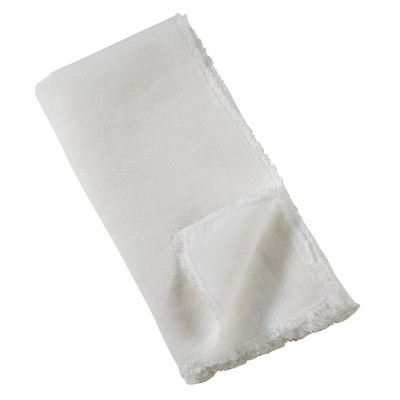 Ivory Fringed Stone Washed Cotton Napkins, Set of 4