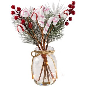 The Lakeside Collection Christmas Poinsettia Evergreen and Pink Candy Vase With Fairy Lights - 1 of 2