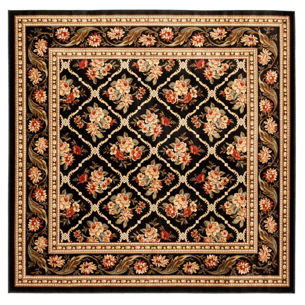 Black Floral Loomed Square Area Rug 6'7inX6'7in - Safavieh