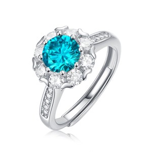 Guili 1.8ctw Blue Topaz & Lab-Created Moissanite Halo Cluster Adjustable Engagement Anniversary Promise Birthstone Ring - 1 of 3