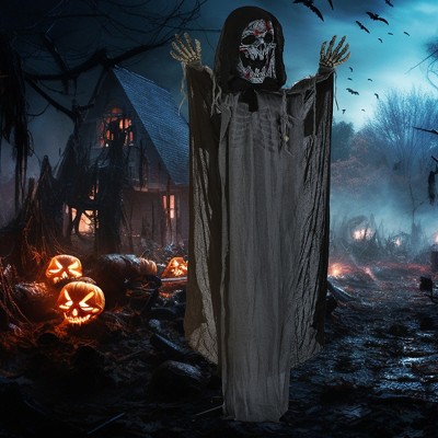 Racxily 74"Outdoor Halloween Decorations Skeleton Witch-Animated Prop with Howling Red Eyes,Green Chest,Scary for Trick-or-Treat & Haunted Houses