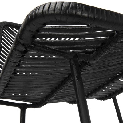 Tropical Chic Black Rattan and Metal High-Back Bar Stool