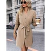 Coolmee Women's Midi Shirt Dress Casual Long Sleeve Button Down Loose Tie Waist Adjustable Sleeve Work Dresses - 2 of 4