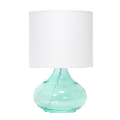 Light Aqua Blue Glass Fishing Float Lamp With Tan Lamp Shade