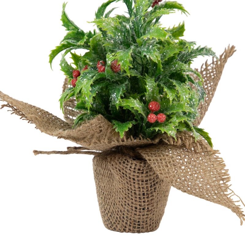 Northlight 8" Iced Artificial Christmas Holly Berry Plant in Burlap Base, 5 of 6