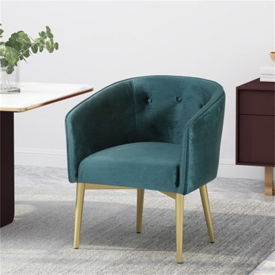 SKRAN Dining Arm Chair  - Teal Velvet Upholstered with Button Tufting and Iron Toothpick Legs for Modern Glam Dining Room