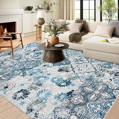 Vintage Floral Medallion Ultra-Thin Non-Slip Washable Area Rugs