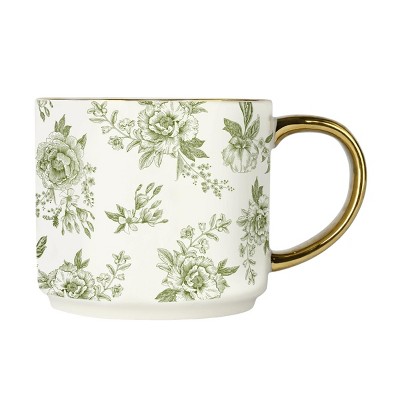 Sweet Water Decor Green Delft Gold Handle Coffee Mug -17oz